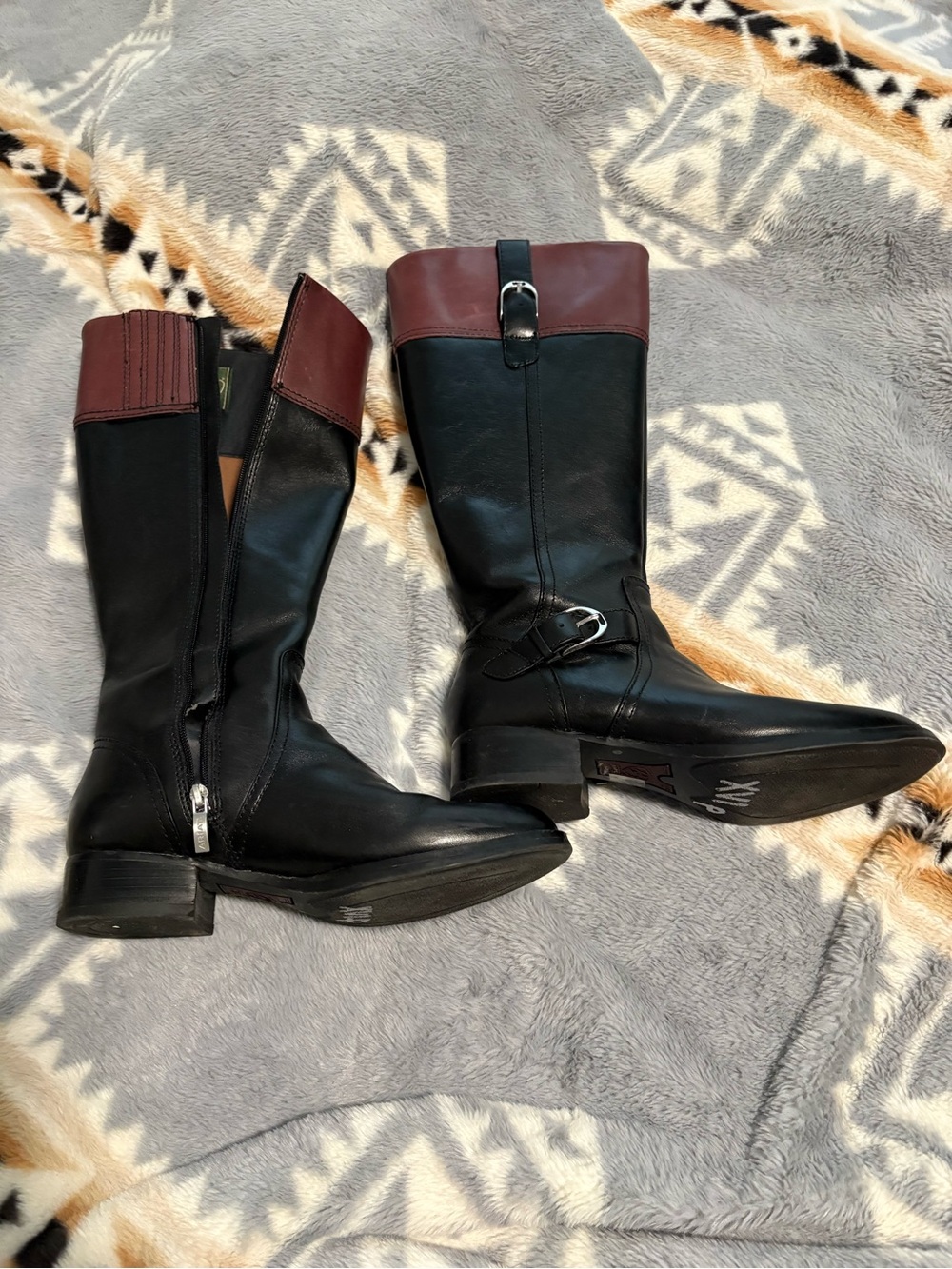 Ariat Black Leather Riding Boots with Brown Cuff